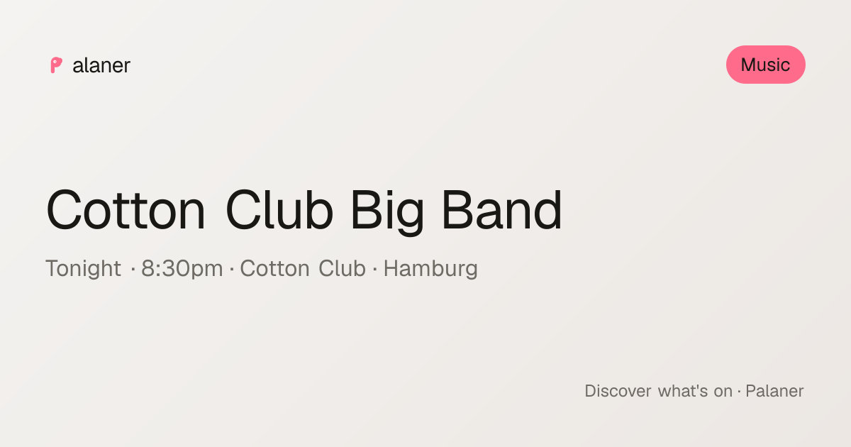 Cotton Club Big Band Tue 20 Oct 2026 · 8